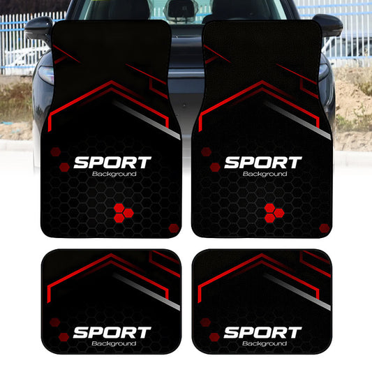 Lot de 4 Tapis de Sol Voiture Sport Imprimes - Polyester, Universel, Antiderapant