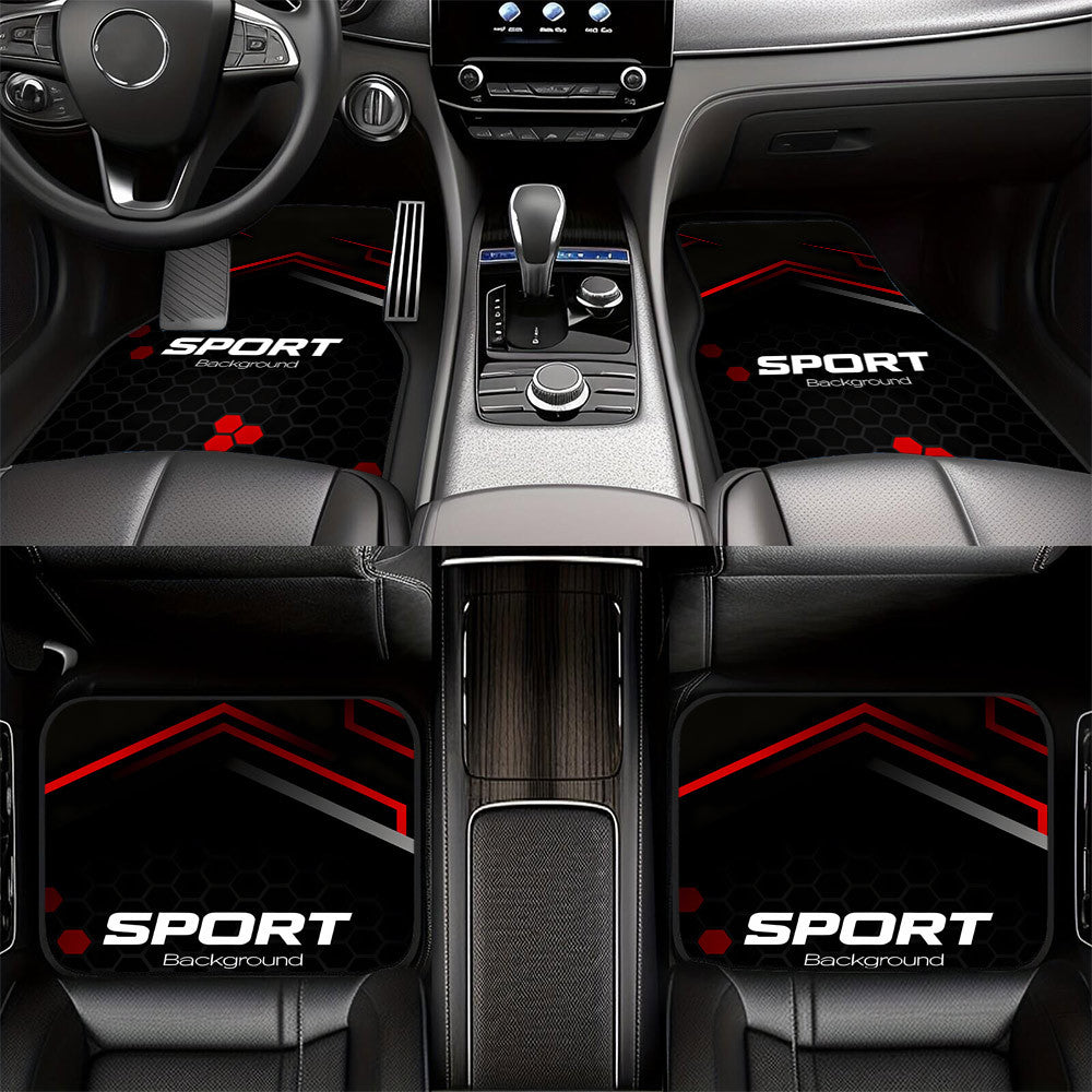 Lot de 4 Tapis de Sol Voiture Sport Imprimes - Polyester, Universel, Antiderapant