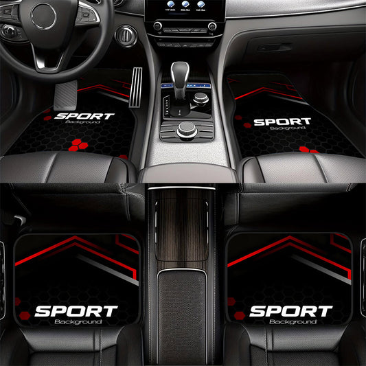 Lot de 4 Tapis de Sol Voiture Sport Imprimes - Polyester, Universel, Antiderapant