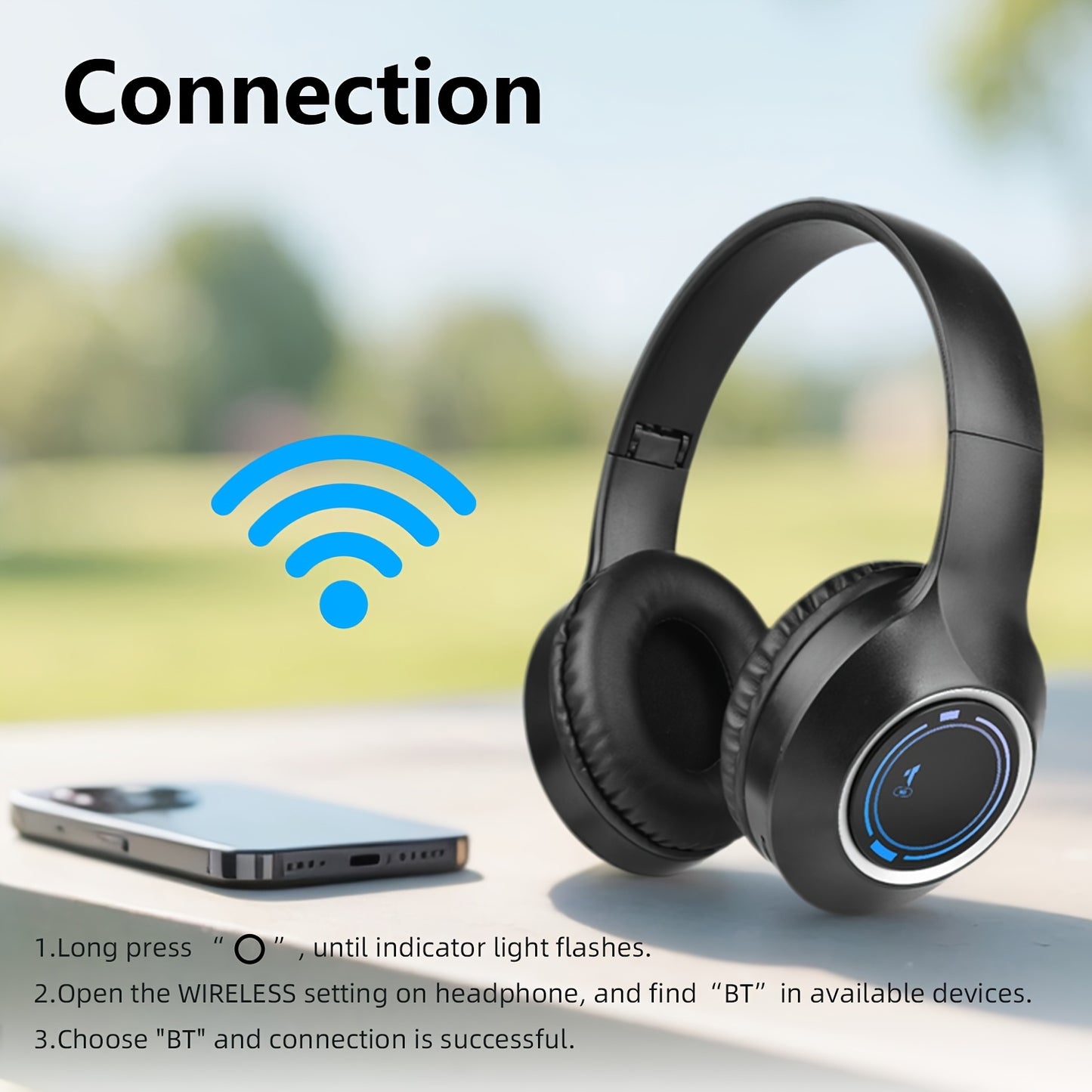 Casque Sans Fil Supra-Auriculaire Pliable – Micro Intégré, Batterie 150mAh & USB-C | Thème Anime & Film | Noir & Beige