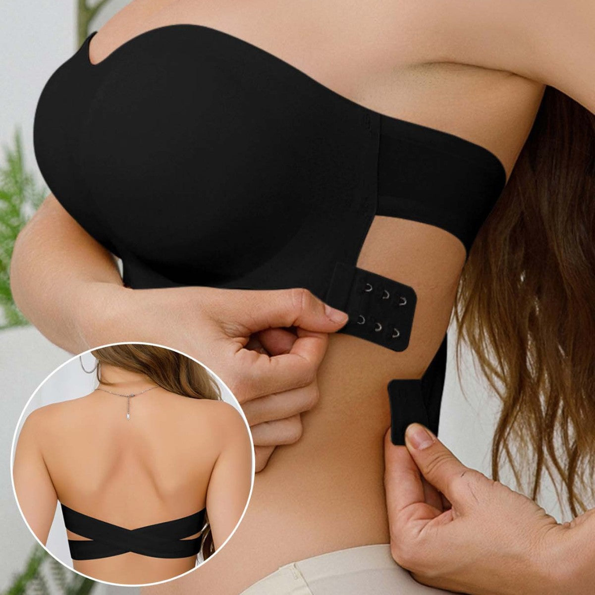 Soutien-gorge sans bretelles femme - Style bustier, fermeture croisee, bonnet mousse confortable