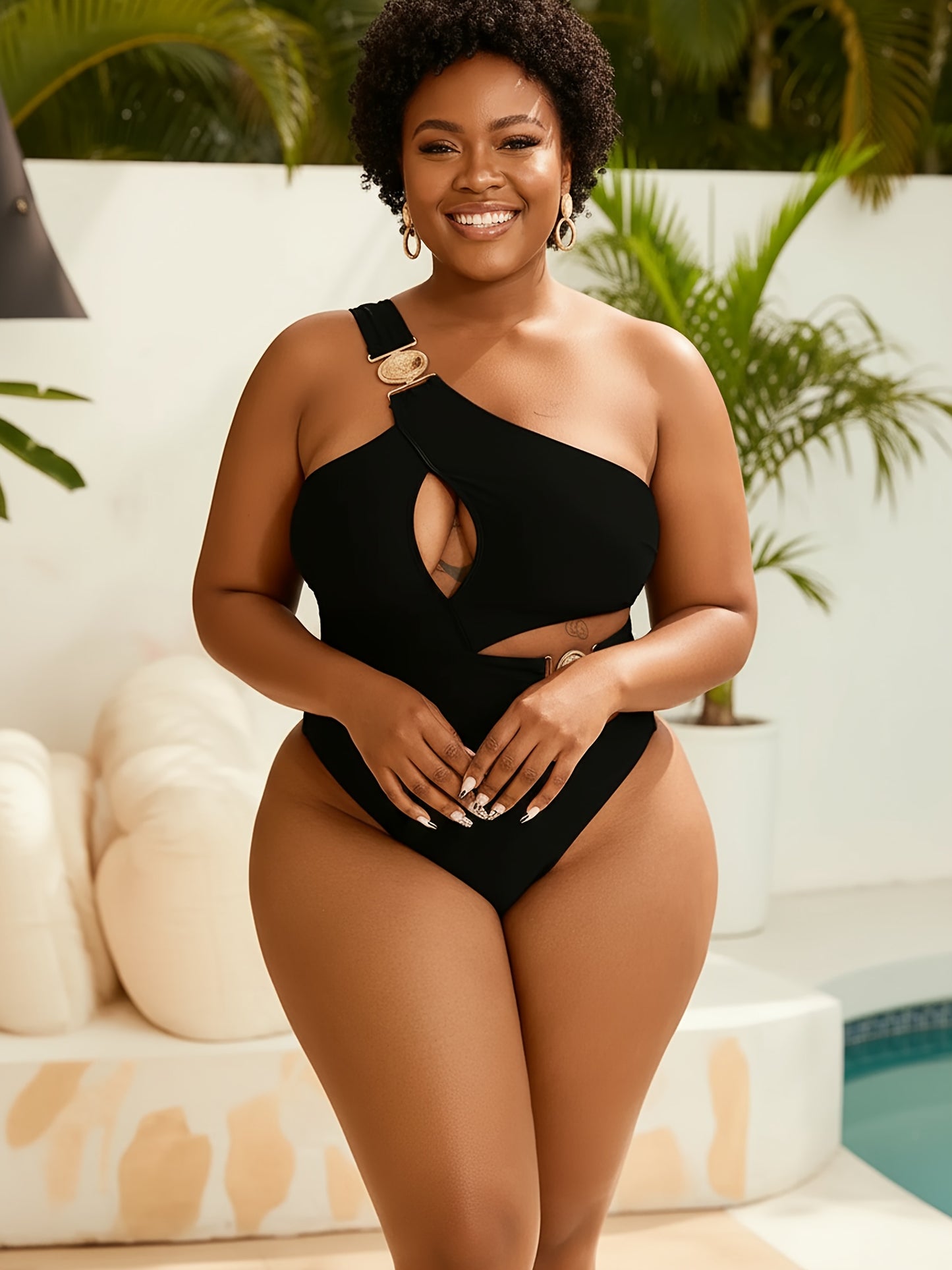 Maillot de Bain Une Piece Femme Sexy - Une Epaule, Push-Up, Grande Taille L a 4XL