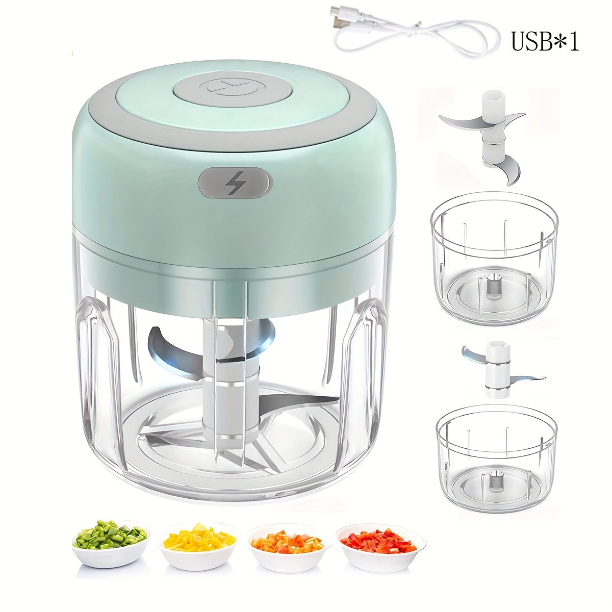 Hachoir Electrique Portable 280ml Rechargeable USB - Legumes Oignons Epices Noix Batterie 500mAh Vert Blanc Rose