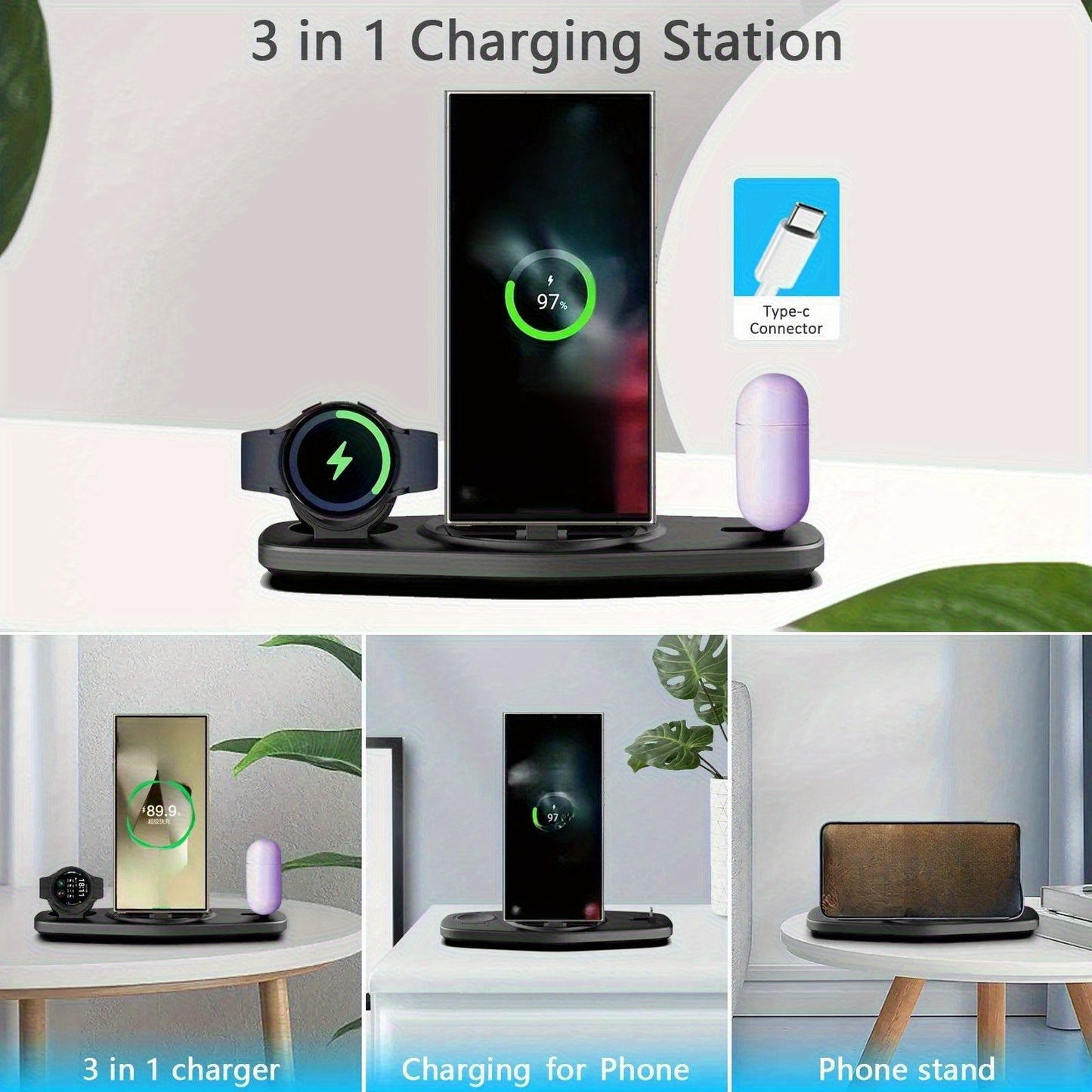 Station de Charge Pliable Portable USB-C - Compatible Samsung Galaxy S25 S24 Ultra Watch 6 5 Pro Noir