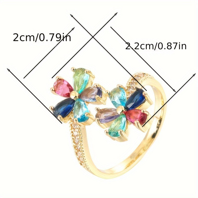 Bague Femme Cuivre Placage Or Blanc Zircon Synthetique - Dore ou Argente Taille Unique