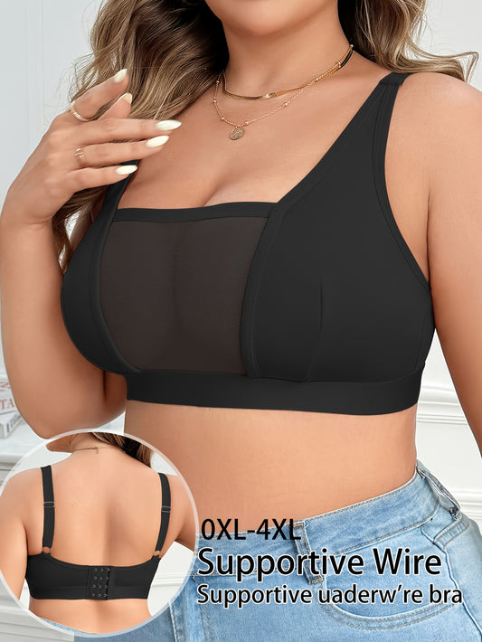 Soutien-Gorge Sans Fil Grande Taille Femme — 90% Polyester, Maille Contrastée, 3 Coloris, L-4XL