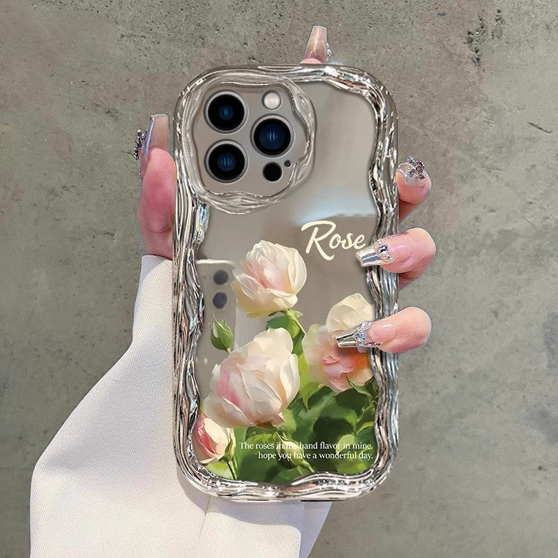 Coque iPhone Motif Rose TPU Anti-Choc - Placage Electrolyse, Anti-Traces, iPhone 11 au 17 Pro Max