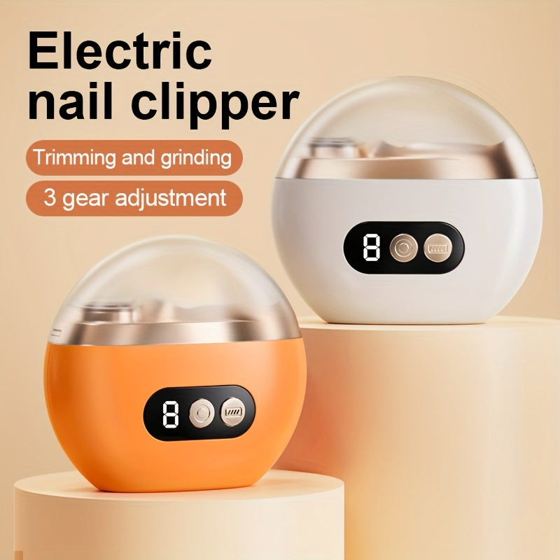 Coupe-ongles electrique 2 en 1 - Manucure, polissage, anti-coupure, eclairage, recharge USB, blanc ou orange