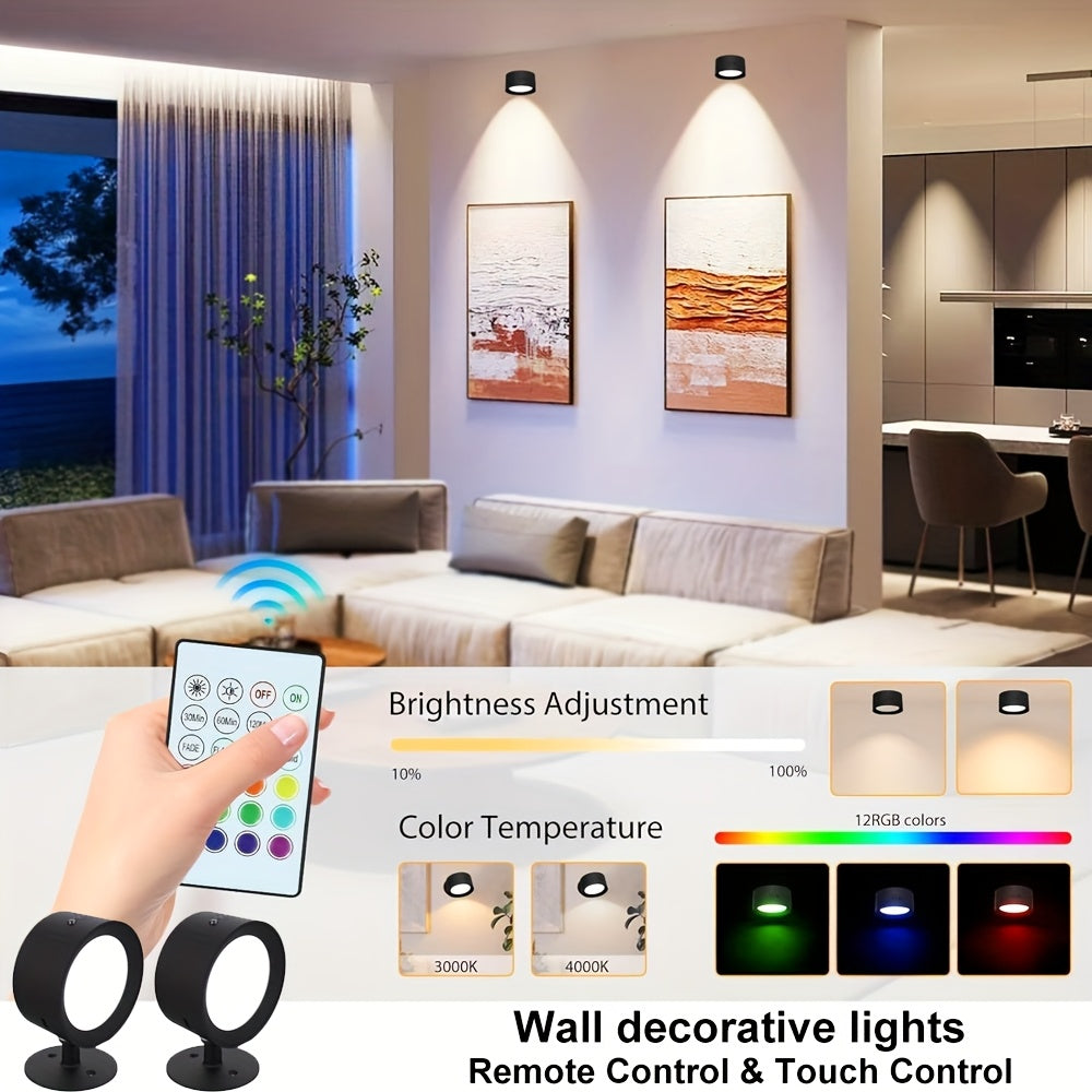 Lot de 2 appliques murales LED d'ambiance, 12 RVB + 2 couleurs, rotation à 360 ° - Topdecheztop.fr