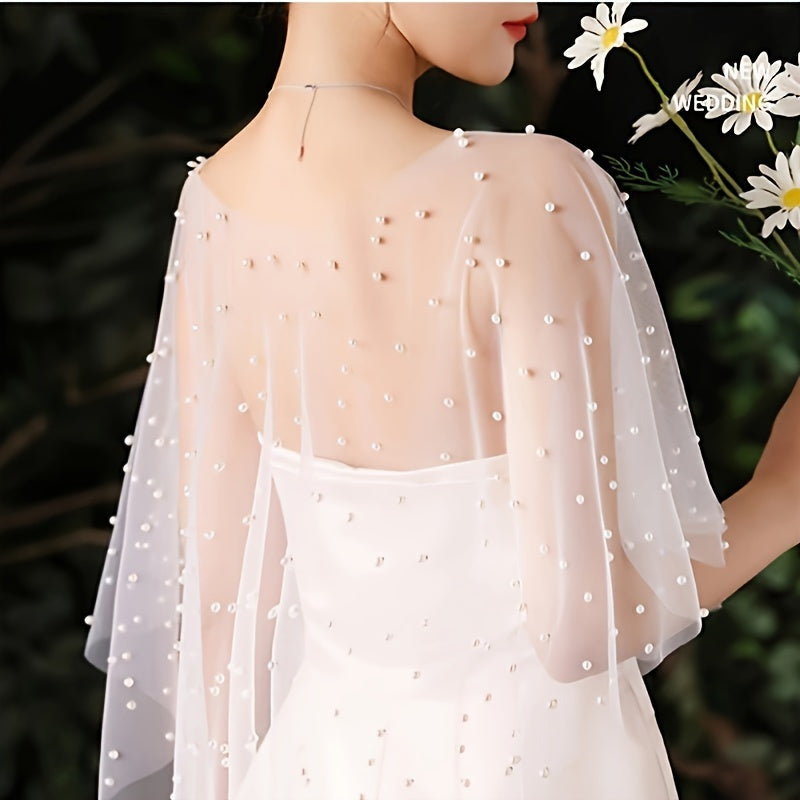 Cape Elegante en Tulle Brode Femme - Blanc, Legere et Fluide, Soiree, Mariage, Occasions Festives