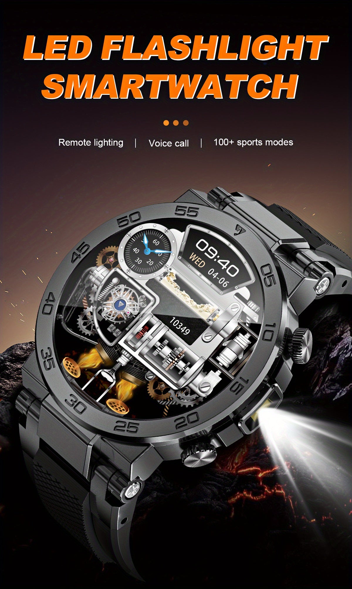Montre Connectée LIGE Homme — Cadran Rond, Bracelet Silicone, Chronomètre, 3 Coloris