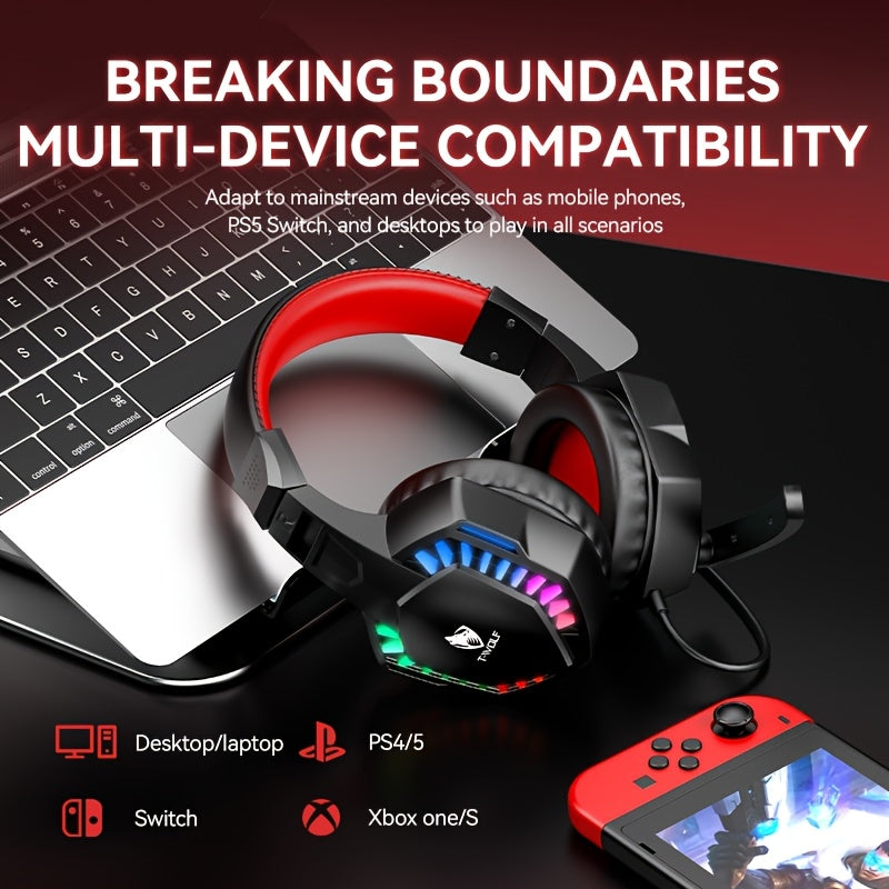 Casque Gaming Filaire RGB 7 Couleurs – Léger, Élégant & Jack 3,5mm | Alimentation USB | Rouge