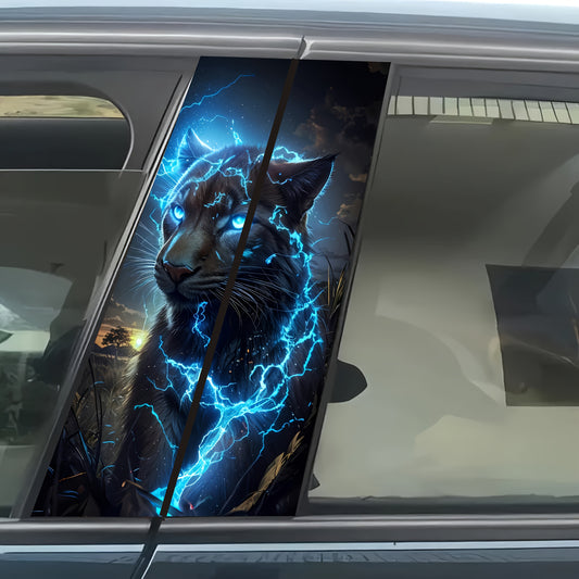 Stickers Voiture Black Panther Eclair – Pilier B, PVC Brillant, Waterproof & Anti-UV, Universel | Lot de 2