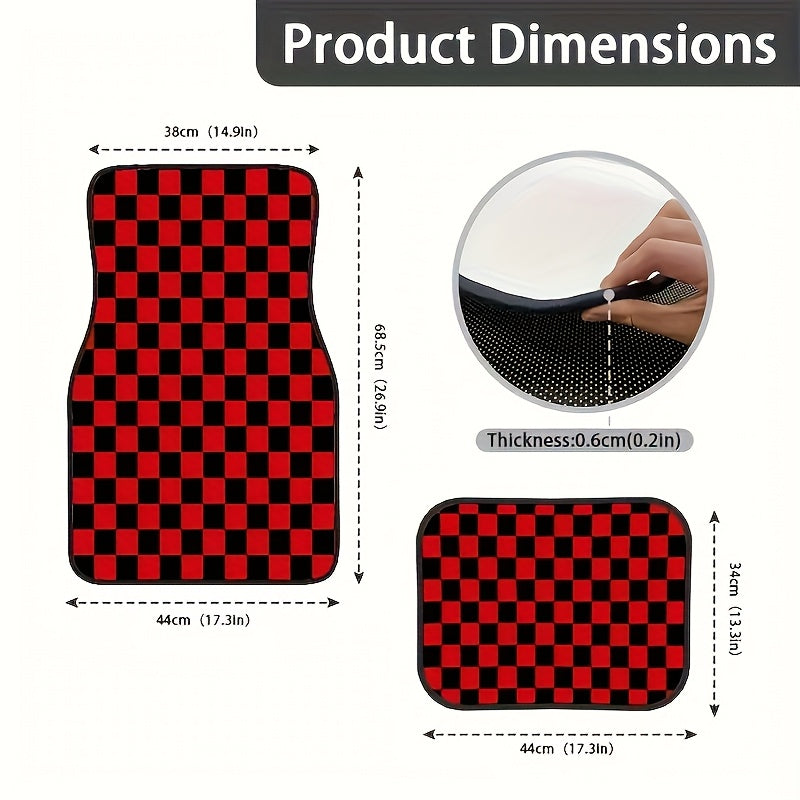 Lot de 4 Tapis de Sol Voiture Rouges À Carreaux – Polyester Résistant Universel