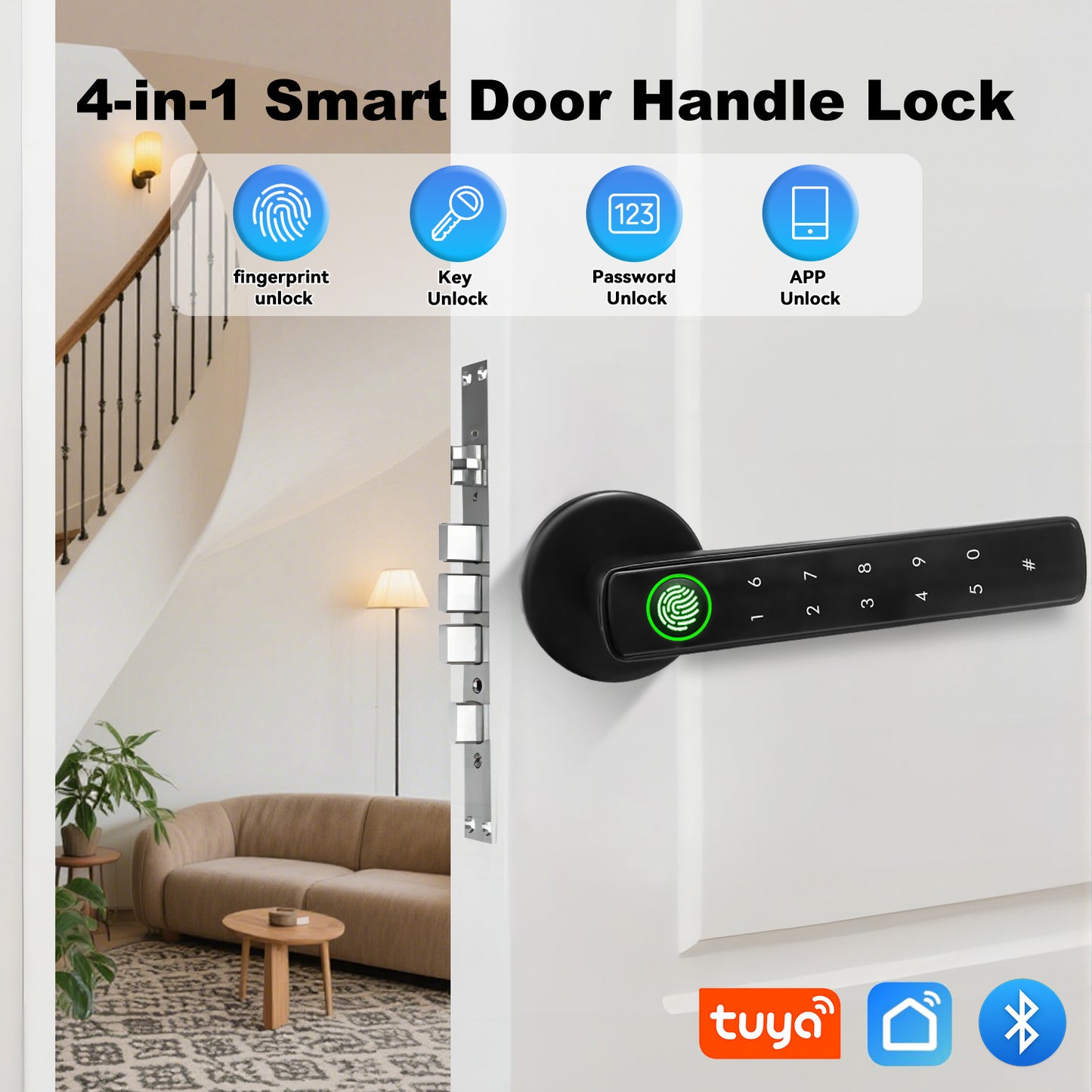 Serrure Connectée Biométrique MANENVARI 4-en-1 – Empreinte Digitale, Application Tuya, Mot de Passe & Clé | Alliage Aluminium