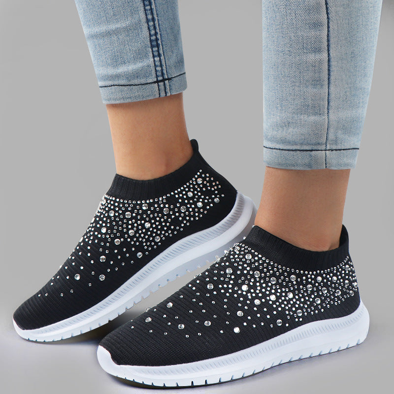 Baskets Chaussettes Strass Femme – Extensibles, Maille Respirante, Toutes Saisons