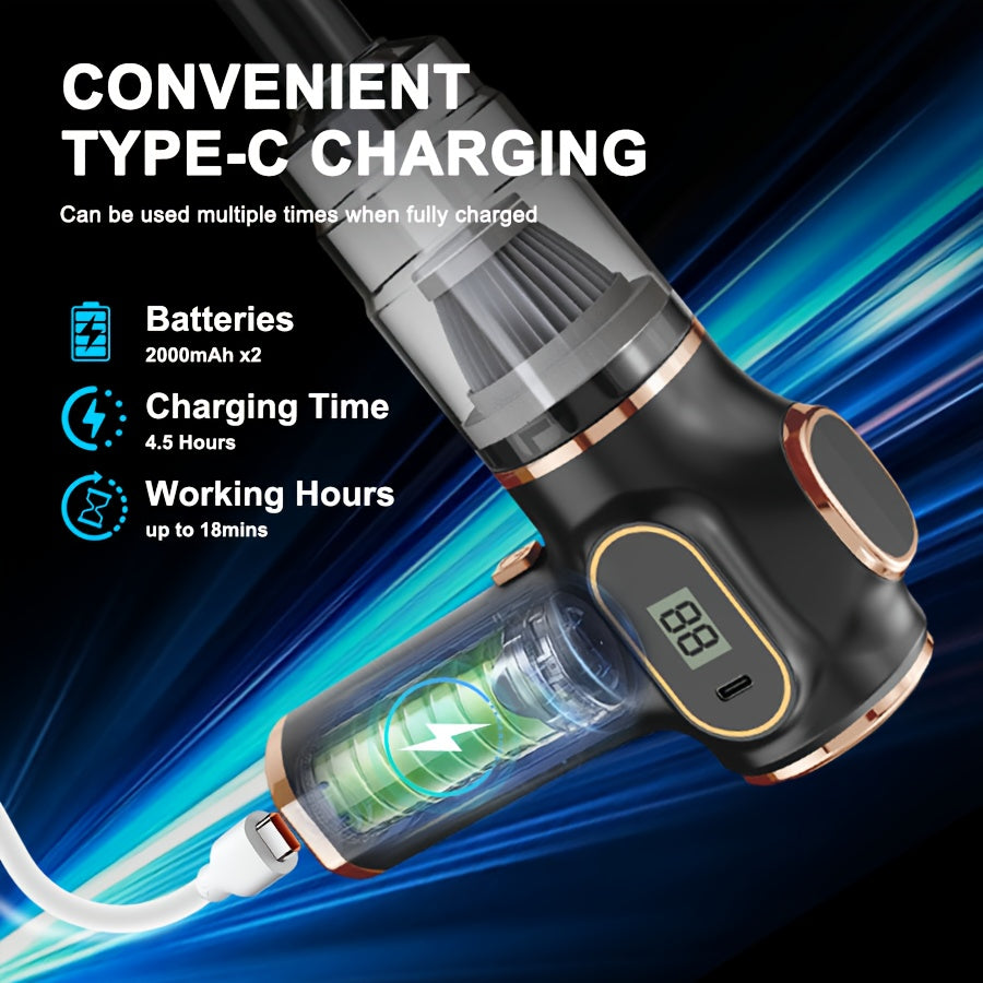 Aspirateur portable sans fil 2 en 1 BELIBUY - 18000 Pa, souffleur, ecran LED, recharge USB, noir ou bleu
