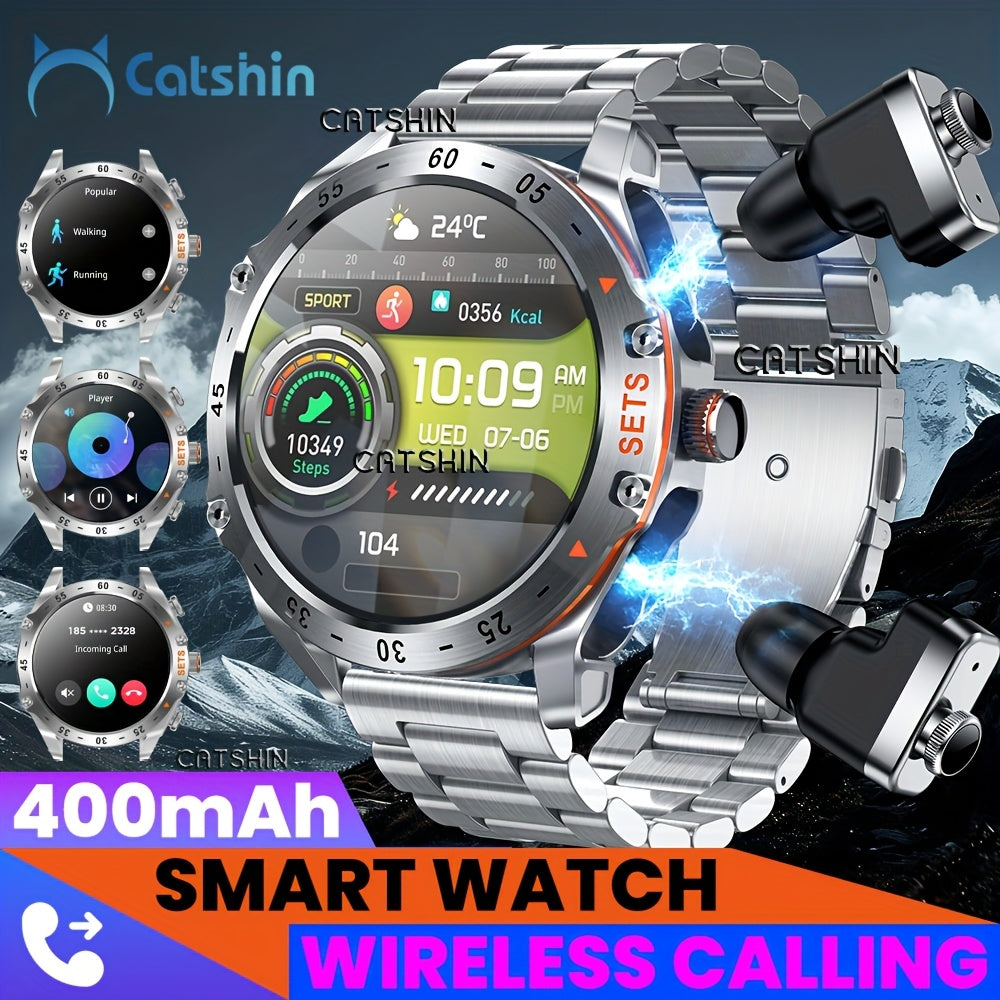 Montre Connectée CatShin 2-en-1 – Écouteurs Sans Fil, Écran IPS HD 3,86 cm, IP67 & 100+ Modes Sportifs
