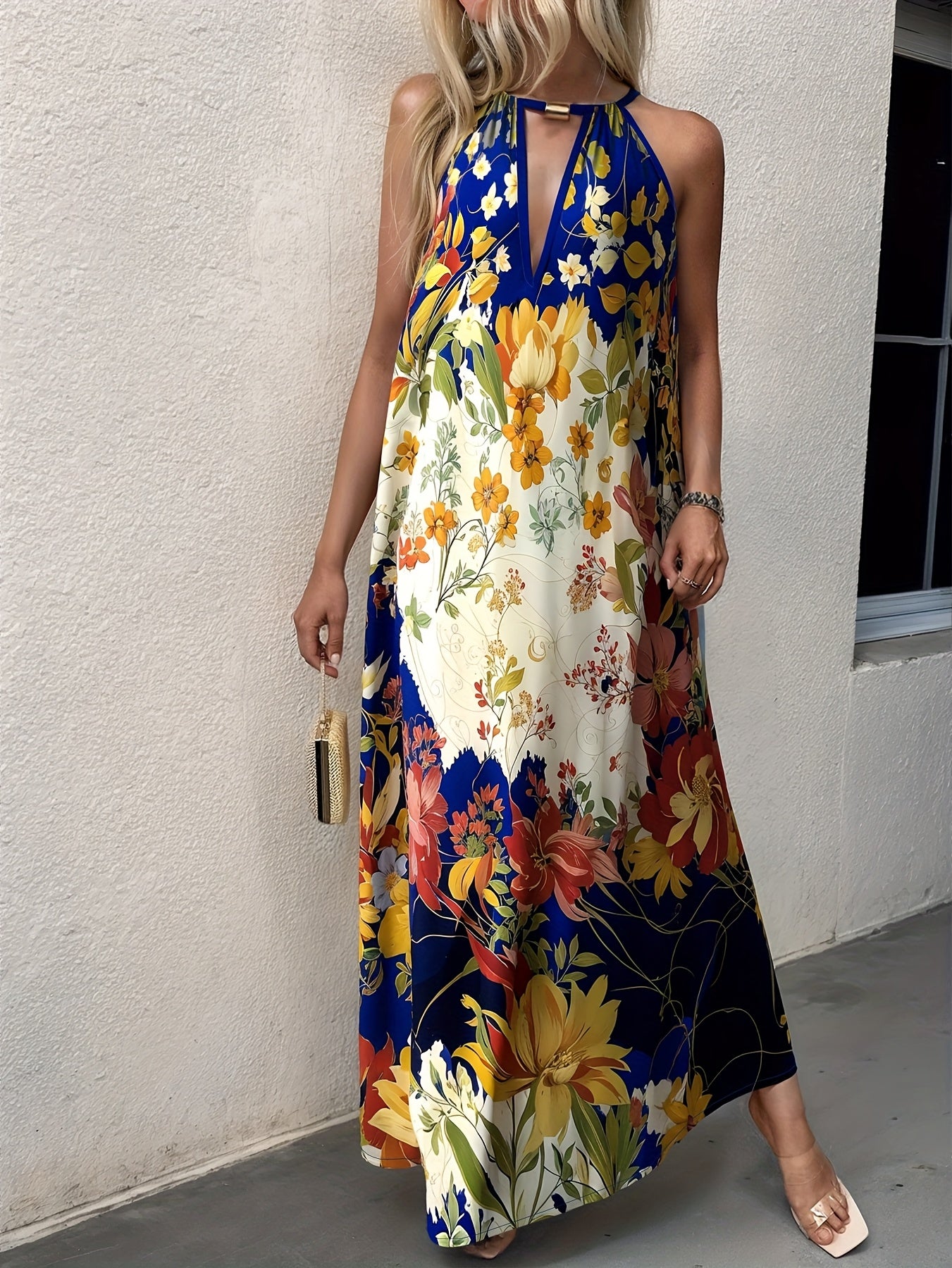 Robe Longue Sans Manches Imprimé Floral – Col Rond, Style Décontracté Chic Printemps-Été | S au XL