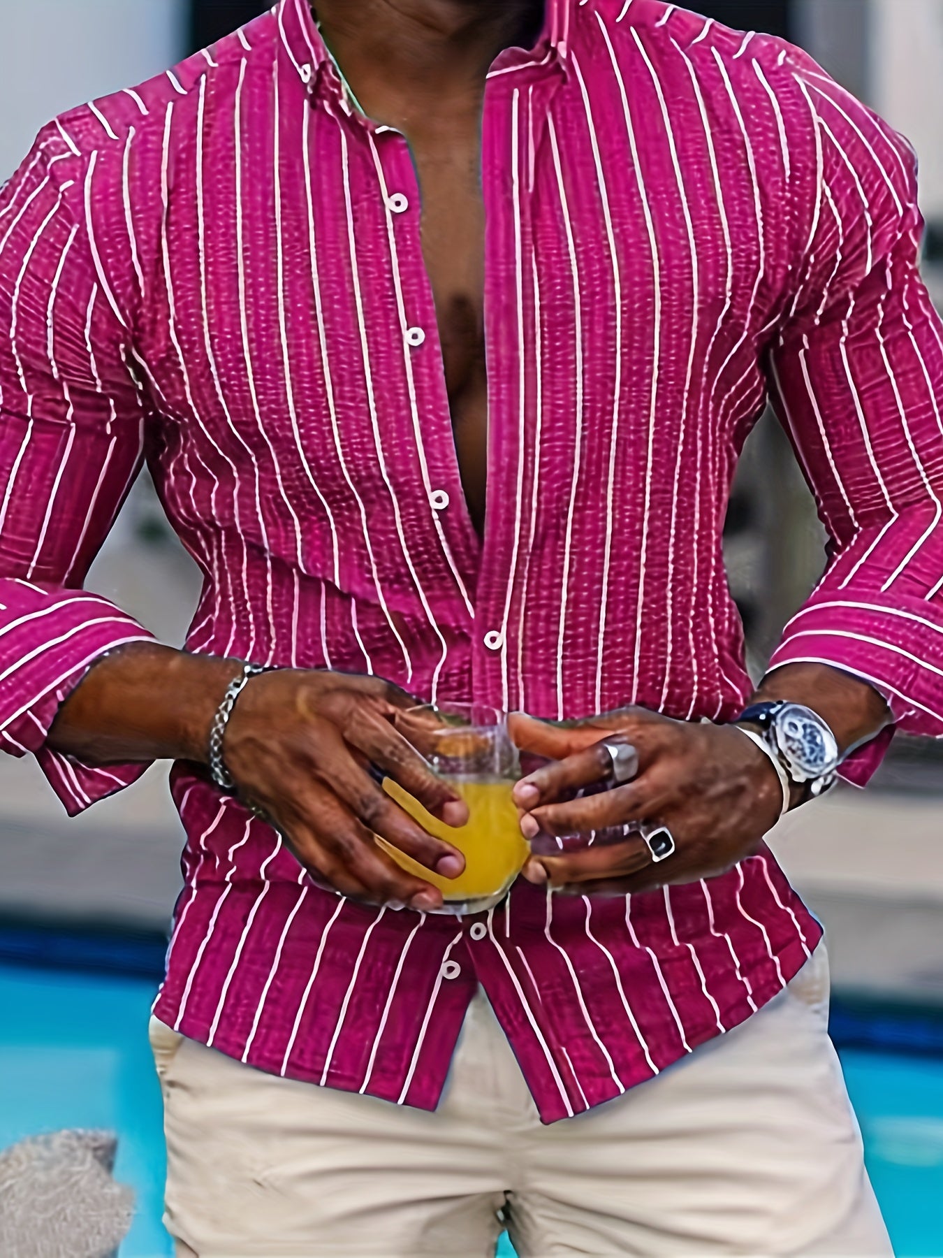 Chemise Homme Manches Longues Rayures – 95% Polyester 5% Élasthanne, Coupe Ample, 3 Coloris XS-XXXL