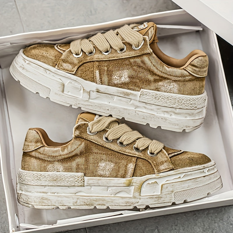Chaussures Décontractées Homme — Denim Délavé Rétro, Semelles Épaisses, 3 Coloris, EU 38.5-43