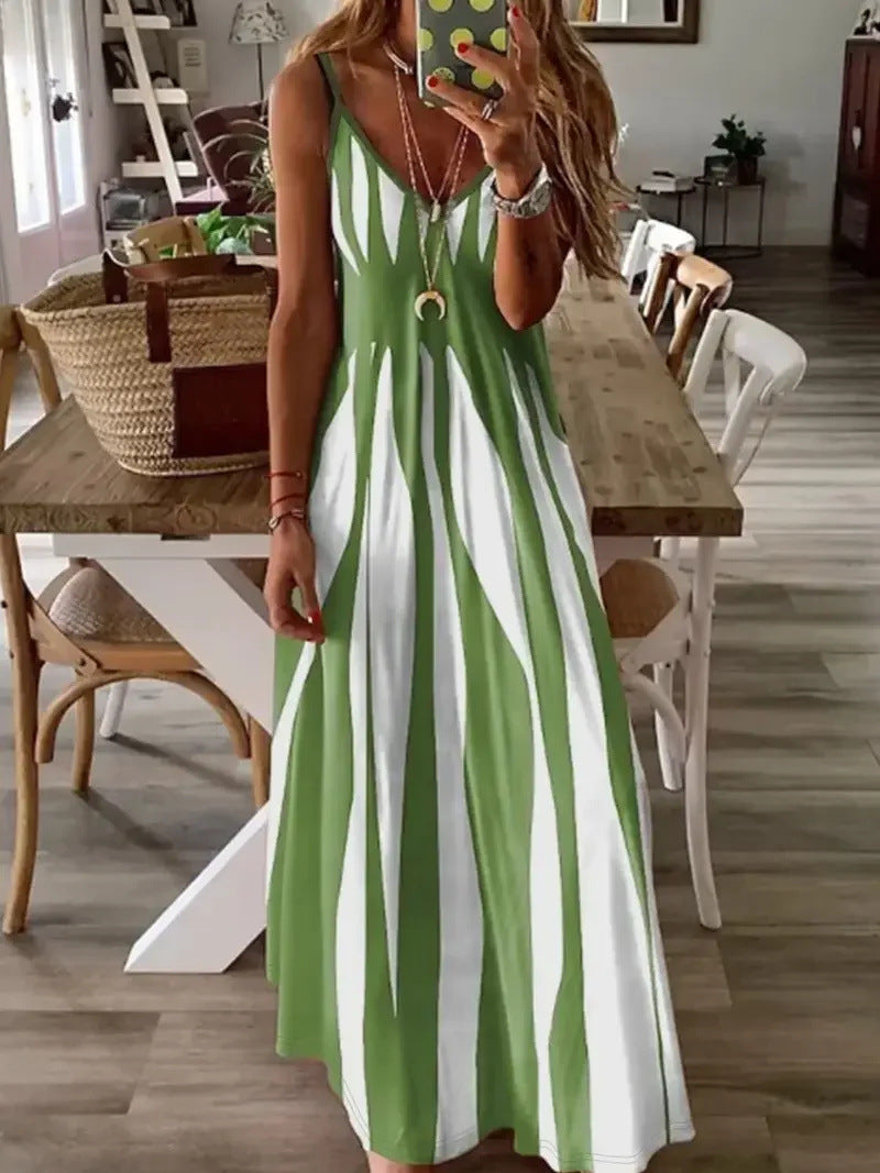 Robe longue sans manches femme - Imprimé 3D, bretelles, style romantique