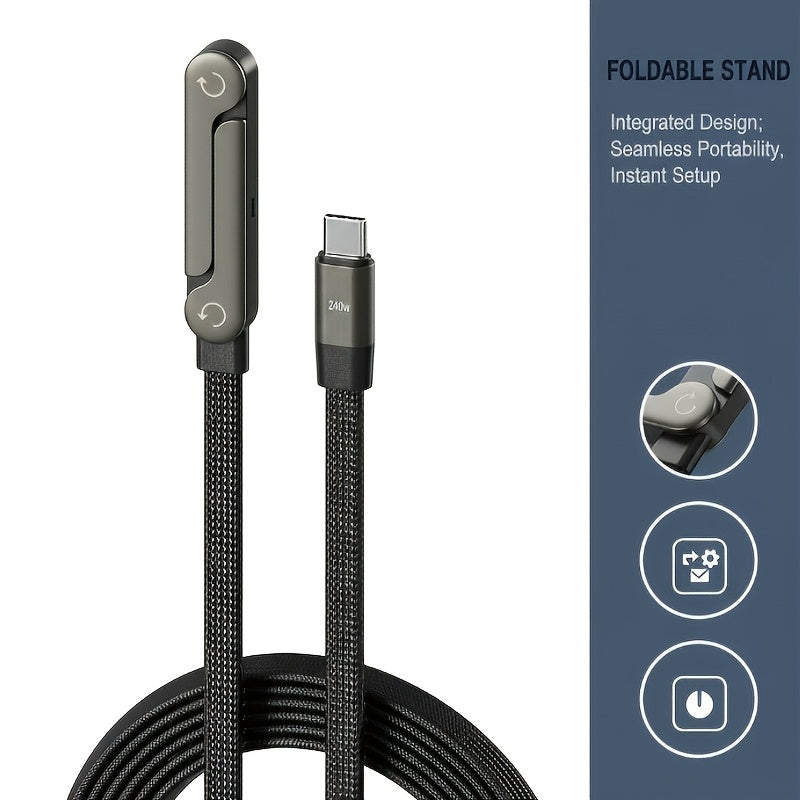 Cable USB-C Pliable 240W 2-en-1 avec Support Telephone Integre