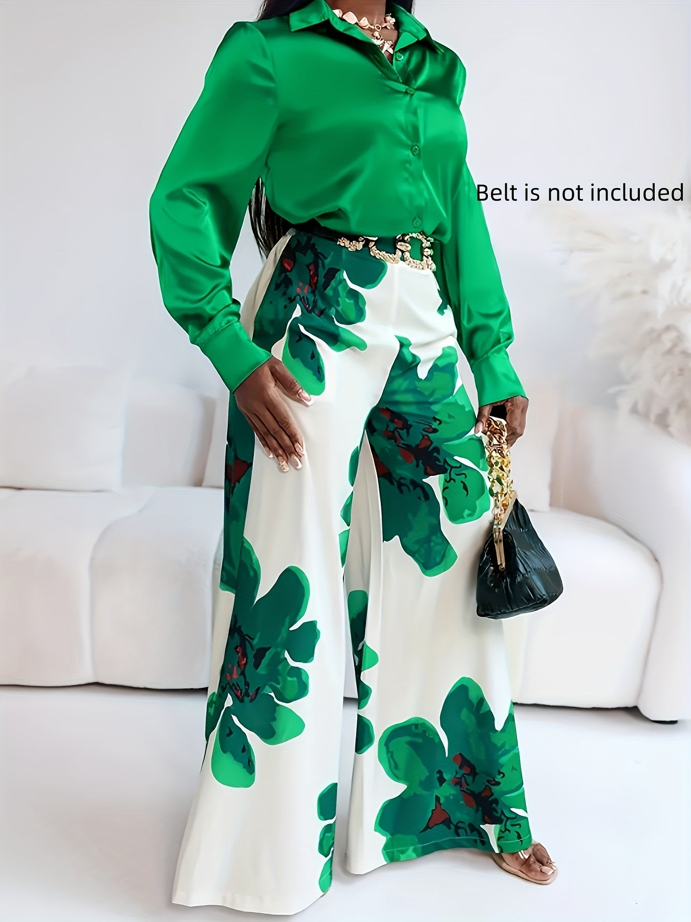 Ensemble 2 Pièces Femme Floral – Chemise Manches Longues & Pantalon Large