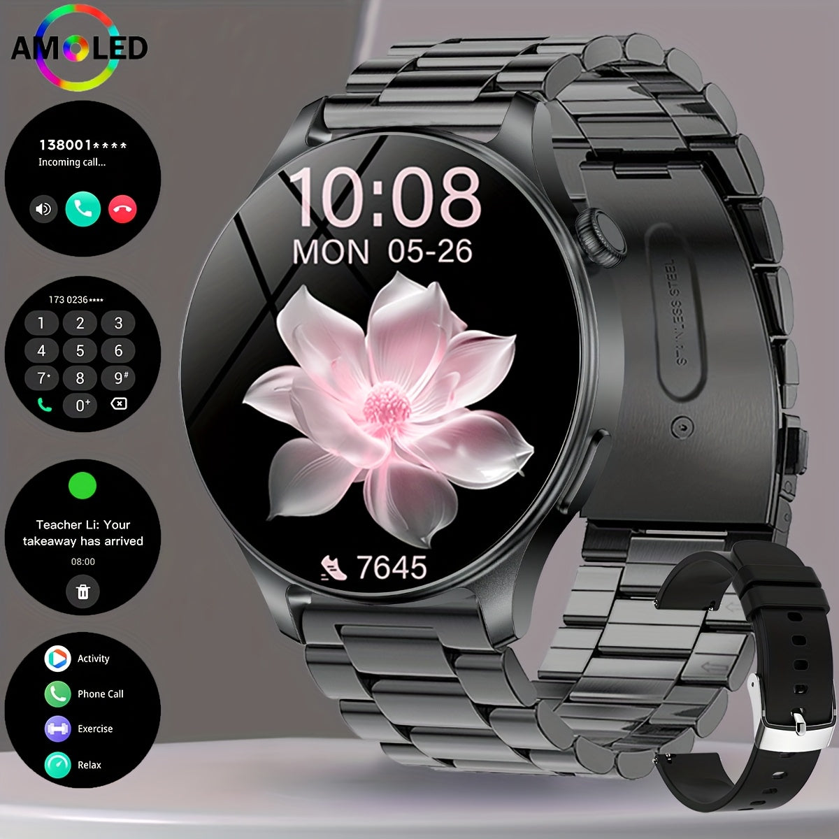 Montre Connectée Femme – Écran AMOLED 1,53", 100+ Modes Sportifs, Appels Sans Fil & IP68 | Charge Magnétique