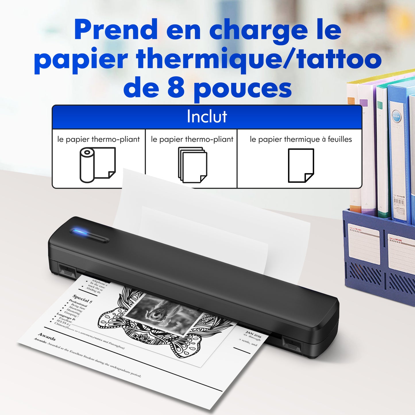 Imprimante Thermique Portable D810 – Sans Fil, USB, Autocollants & Papier Thermique