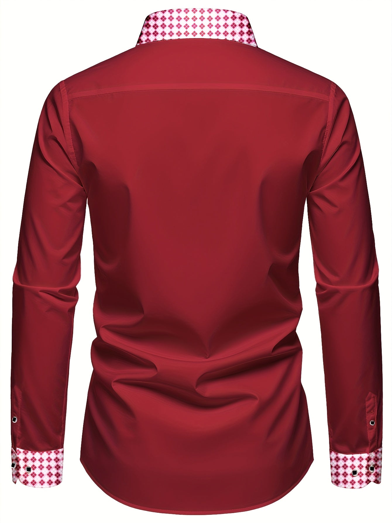 Chemise Homme Manches Longues Col Revers Blocs de Couleur 100% Polyester Decontractee - Rouge FR S-XL