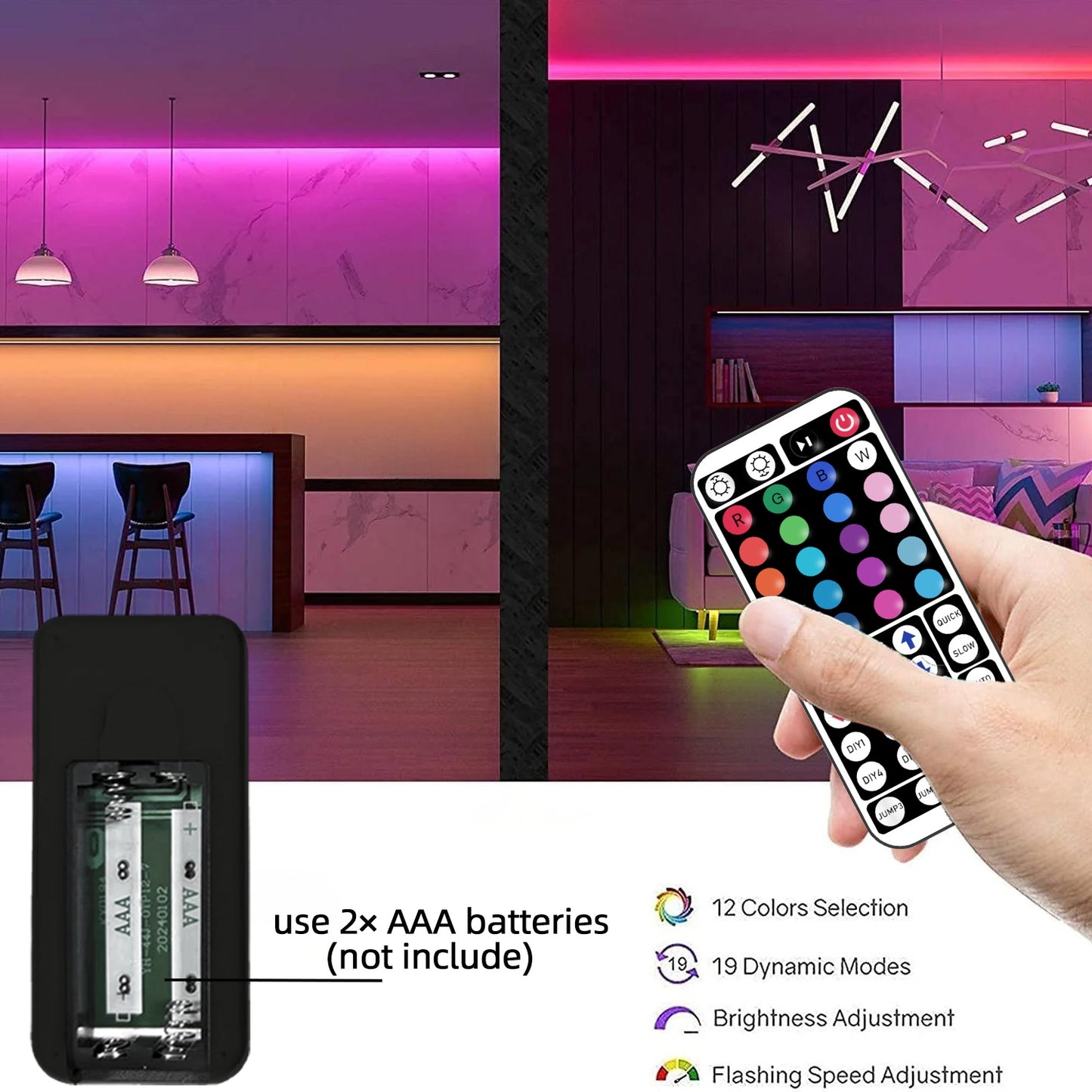 Bande LED RGB avec Télécommande 44 Touches – 1M à 30M, Intensité Réglable 🌈💡