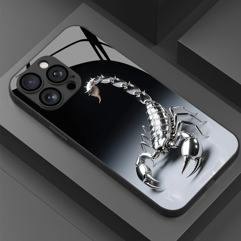 Coque iPhone Verre Trempé Motif Scorpion – Compatible MagSafe, Relief UV, iPhone 11 au 16 Pro Max