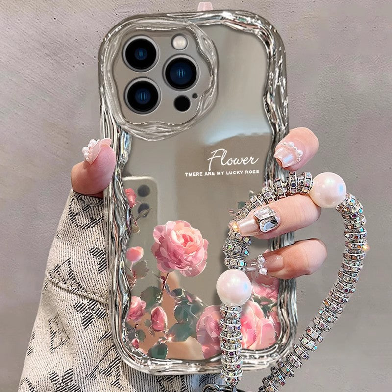 Coque iPhone Motif Rose TPU Anti-Choc - Placage Electrolyse, Anti-Traces, iPhone 11 au 17 Pro Max