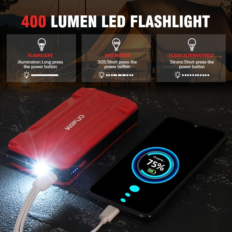 Demarreur de batterie portable voiture KOPUO 4000A - 12V, essence 8.5L, diesel 7L, USB, LED, 2 coloris