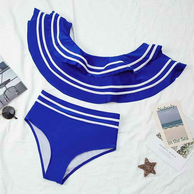 Bikini Bandeau À Volants Femme – Épaules Dénudées, Couleur Unie & Tissu Polyamide | S M L XL | OATONCAOMI