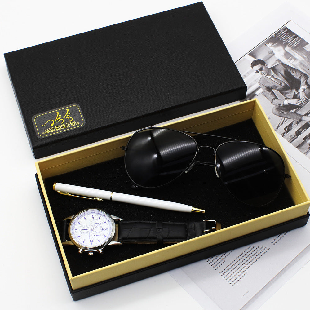 Coffret Cadeau Homme Business – Montre + Lunettes + Stylo, Ultra-Fine 8mm 🕹️⌚🕶️