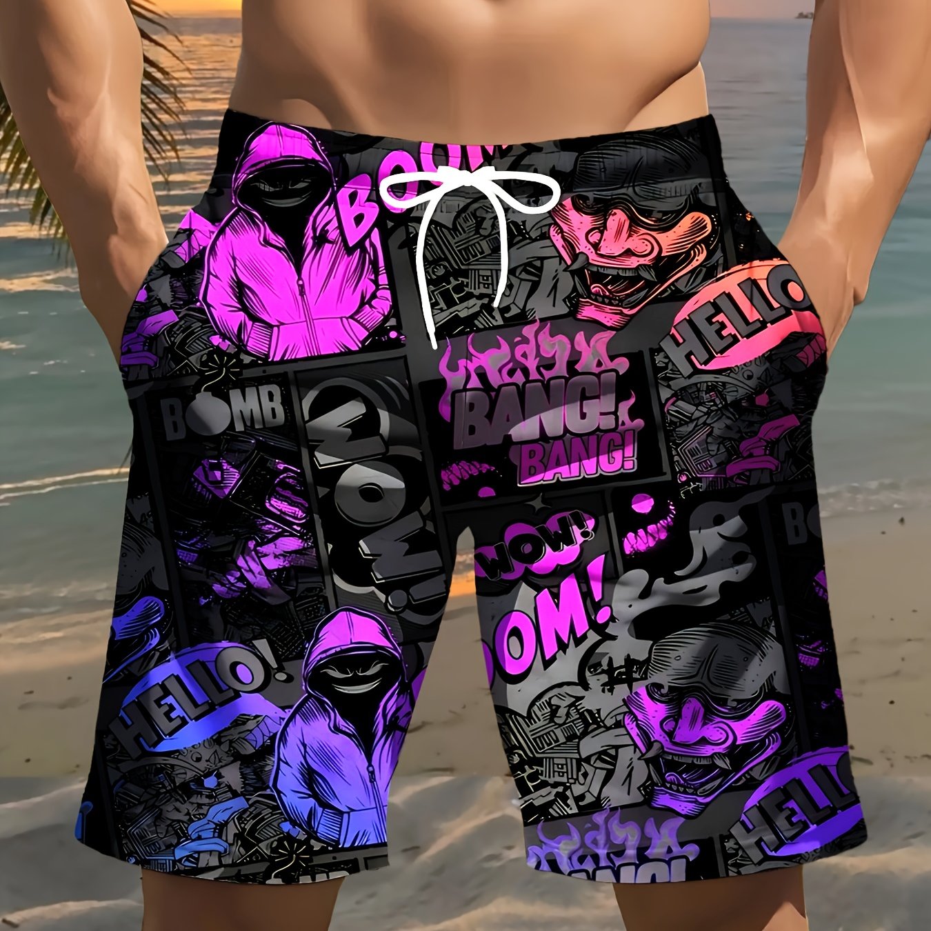Short de Plage Homme Imprimé 3D – Style Hip-Hop Audacieux 🎵🏖️