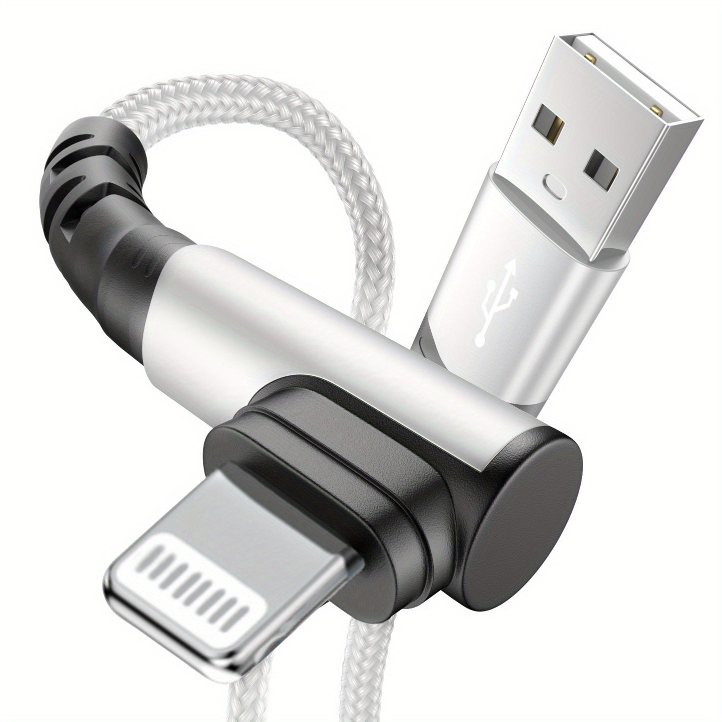 Câble de Charge à 90° – 20W, USB vers Lightning, Nylon Tressé | 1m & 2m | Hihowin