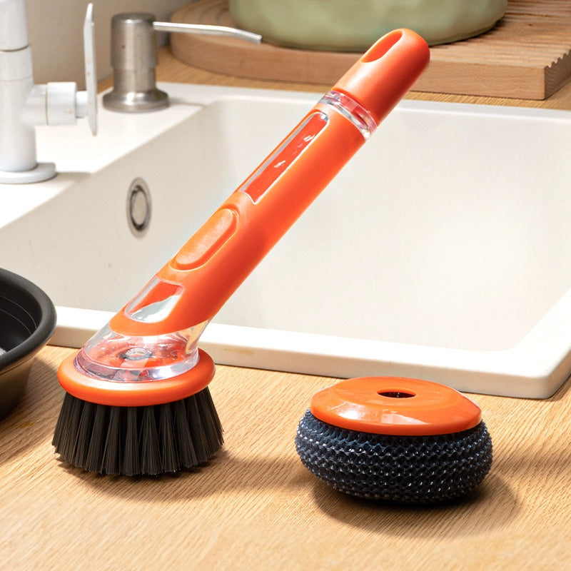 Brosse vaisselle ergonomique distributeur savon integre - Manche allonge, tete interchangeable, plastique, vert