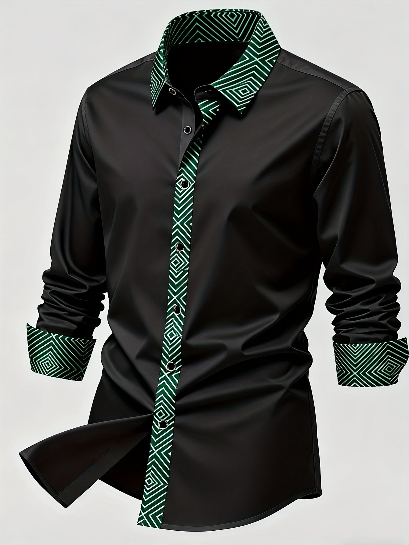 Chemise Homme Manches Longues Col Revers Couleur Unie Infroissable 100% Polyester Decontractee - Noir FR S-XL
