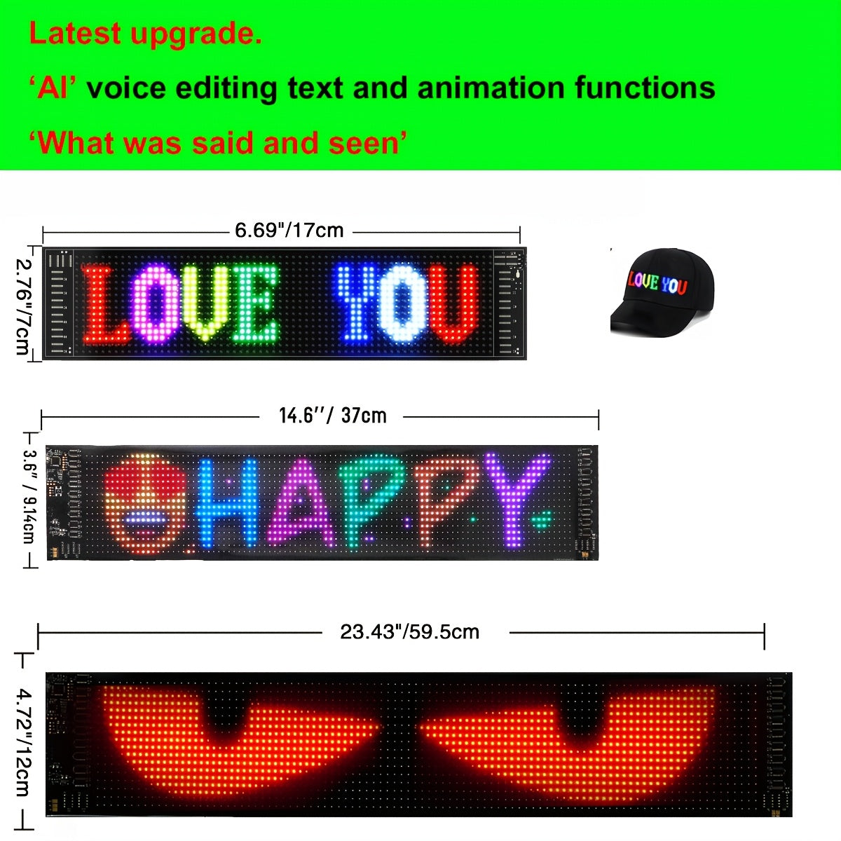 Ecran LED Flexible Controle Vocal Sans Fil Application IA - Lunette Arriere Voiture Vitrine Magasin 3 Tailles