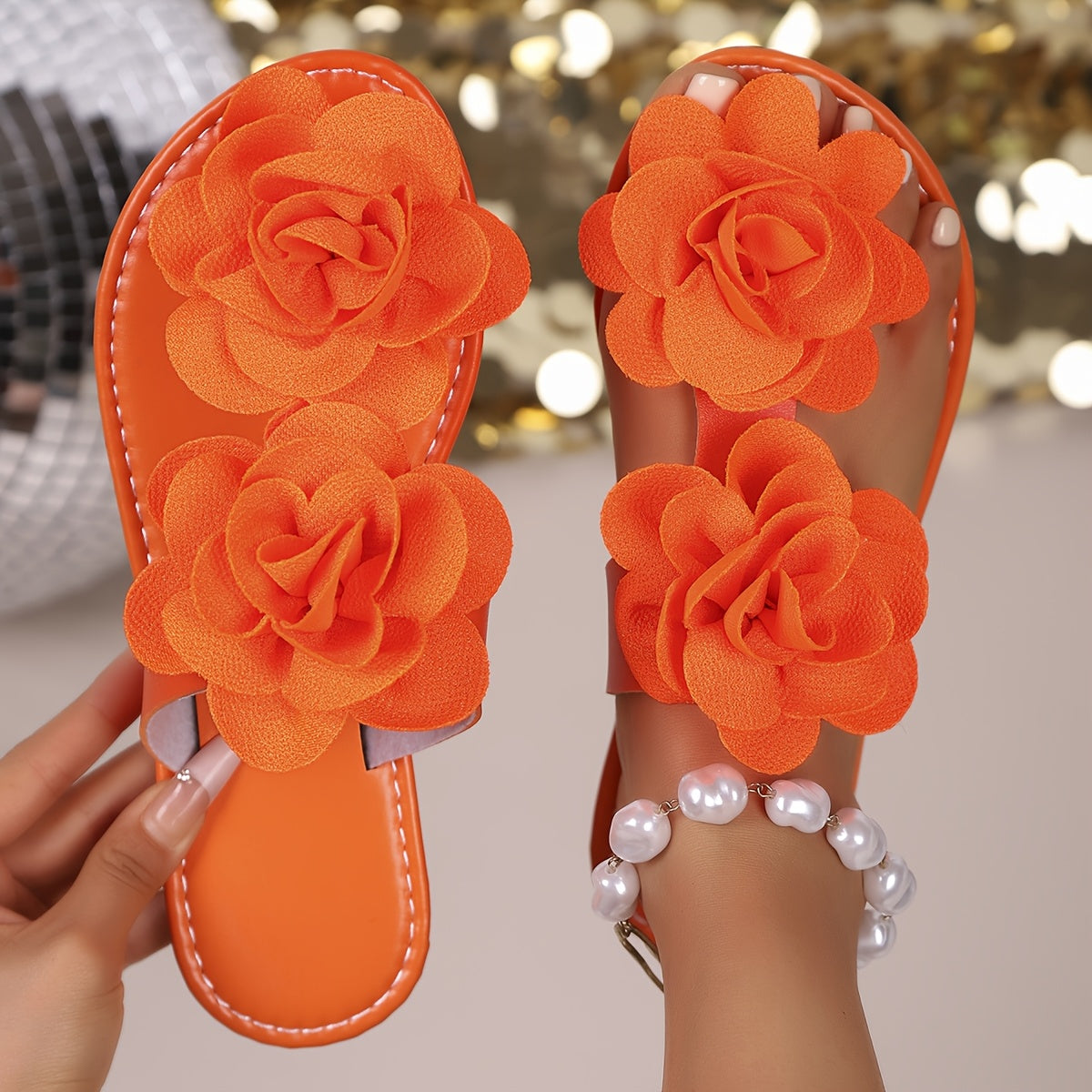 Sandales Plates Femme Elegantes a Fleurs - Style Tongs Confortables