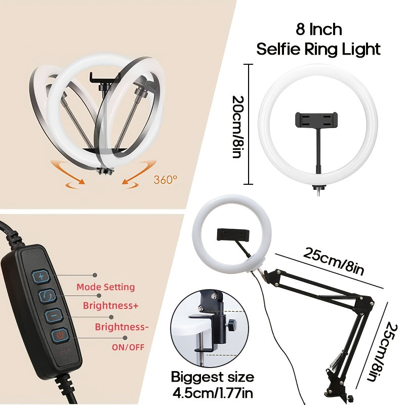 Anneau Lumineux LED AMILL – Support Smartphone, Contrôle Bouton, Alimentation USB, Étalonnage Couleurs
