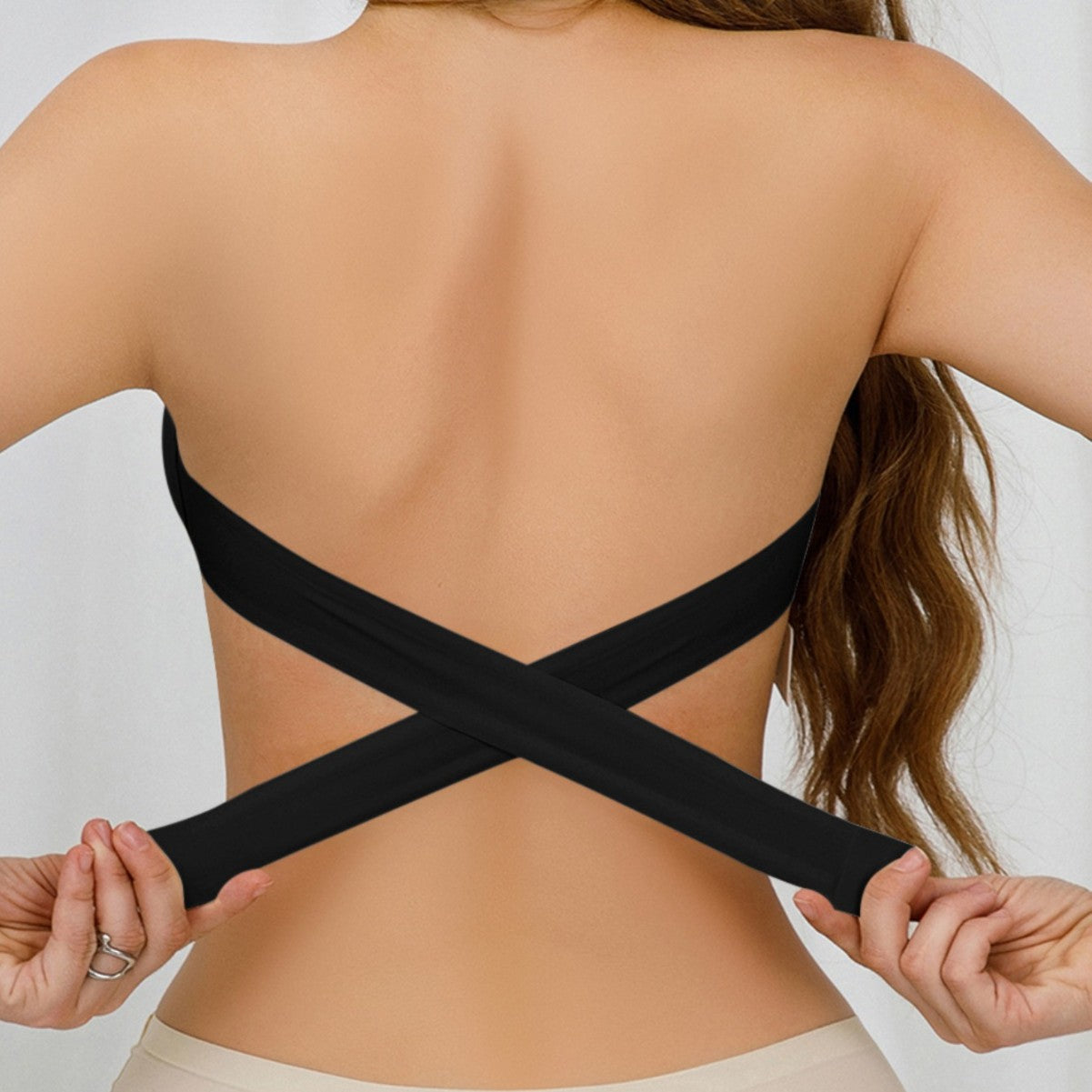 Soutien-gorge sans bretelles femme - Style bustier, fermeture croisee, bonnet mousse confortable