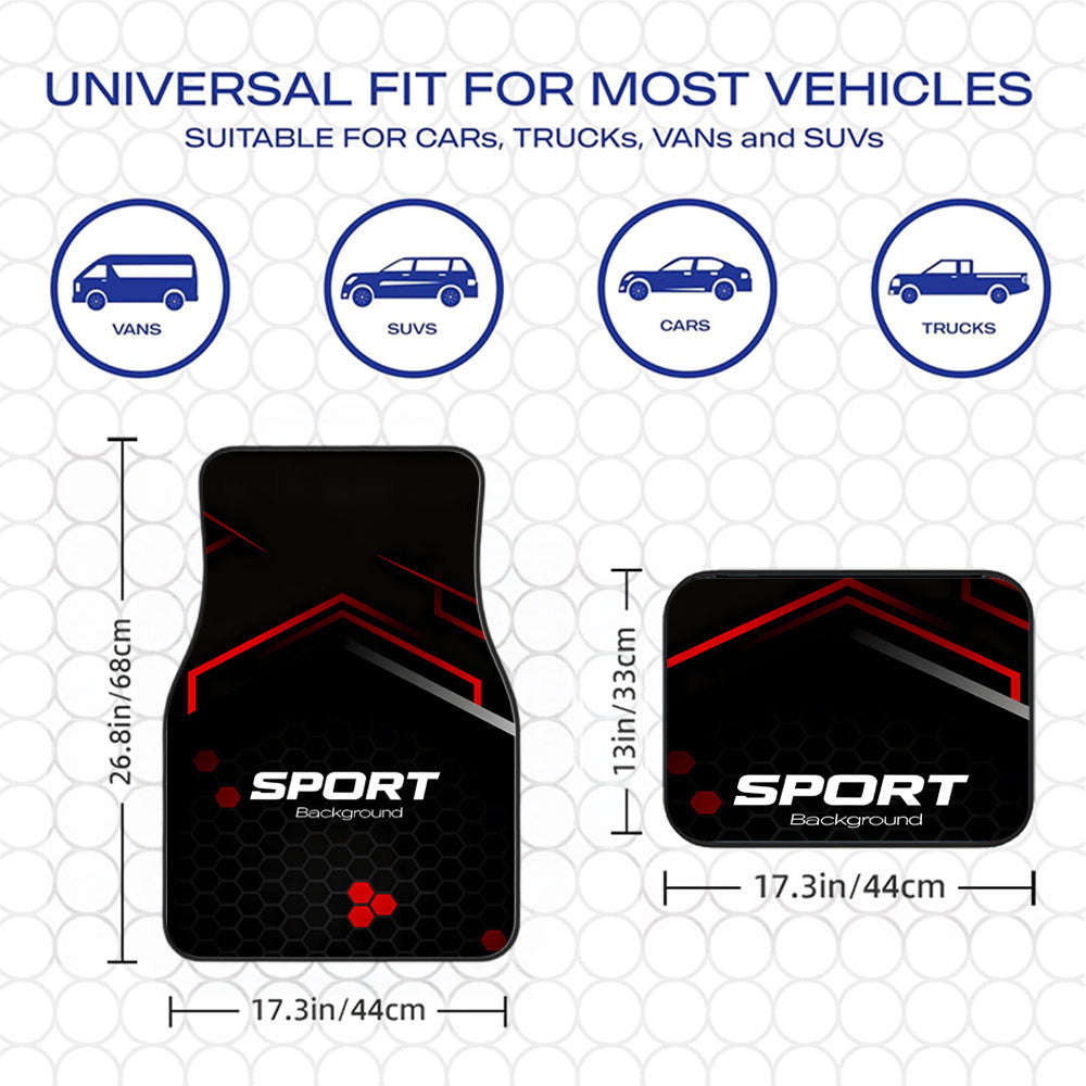 Lot de 4 Tapis de Sol Voiture Sport Imprimes - Polyester, Universel, Antiderapant