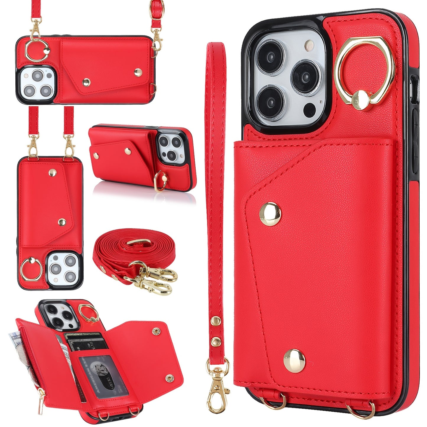 Étui Portefeuille Bandoulière iPhone – Similicuir, Support Intégré, Anti-Choc 📱✨
