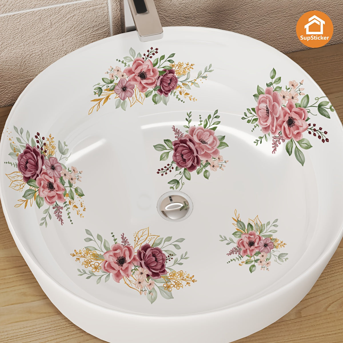 Sticker Autocollant Baignoire Lavabo Motif Floral - Vinyle, Facile a Poser, 4 Coloris, 32x47cm