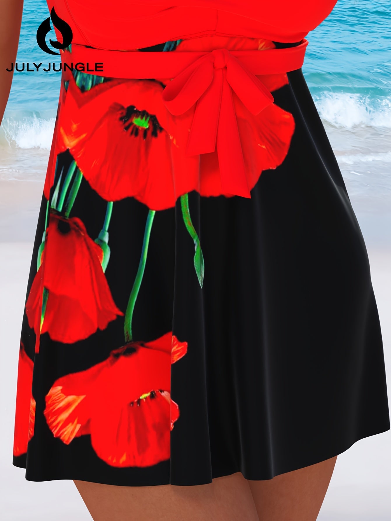 Tankini Femme Floral Epaules Denudees a Lacets - Maillot Deux Pieces Extensible Plage