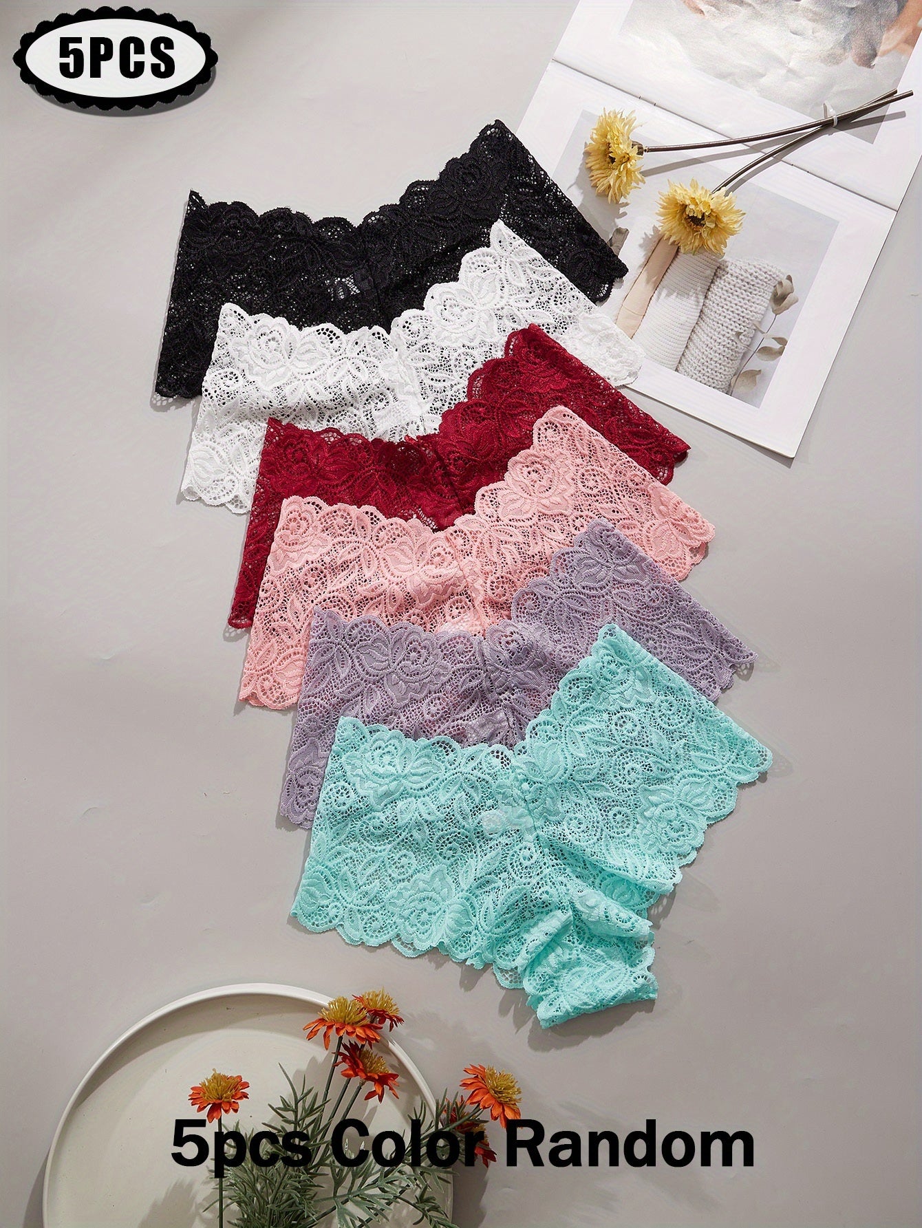 Lot de 5 Culottes en Dentelle Taille Basse Femme - Style Elegant